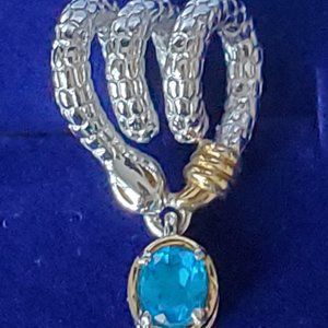 Snake Design Neon Apatite Pendant Set in Sterling w/ Gold Overlay Accent
